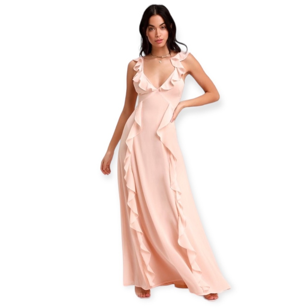 LULU’S Blush Serene Scene Ruffled Maxi Dress M